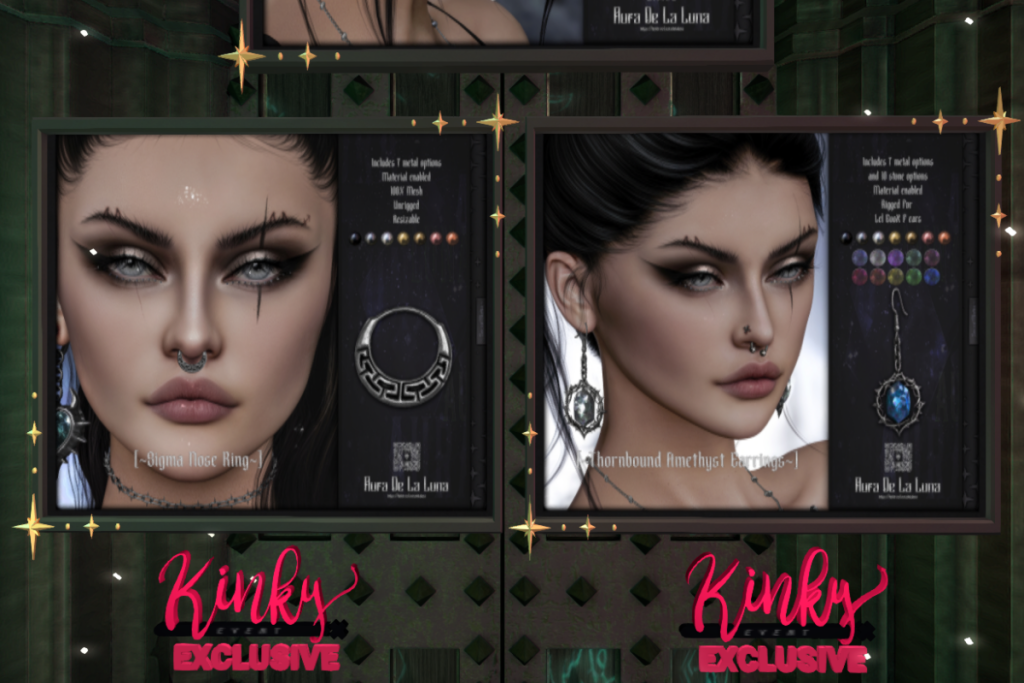 Sigma Nose Ring, L$350 | Thornbound Amethyst Earrings - EvoX F Ears, L$350