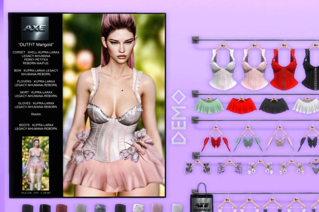 Marigold Outfit - Inithium/Legacy/MaitreyaX/Nhumana/Reborn/+mods, L$150-L$170 each/L$499-L$999 each FP