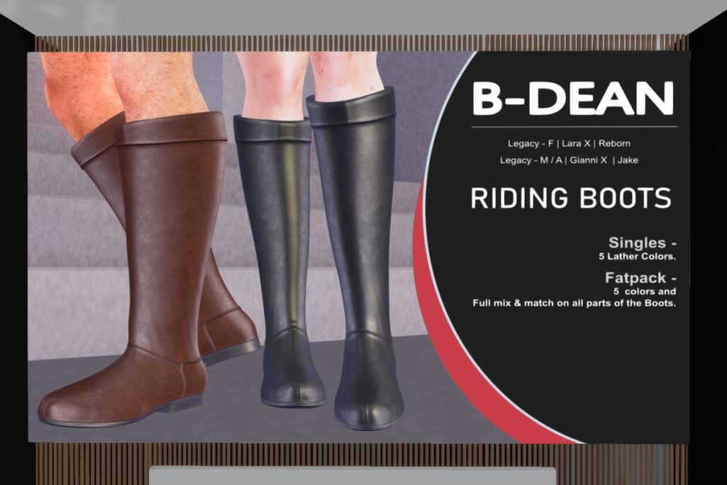 Riding Boots - Legacy F+M/MaitreyaX/Reborn, L$189 each/L$799 FP