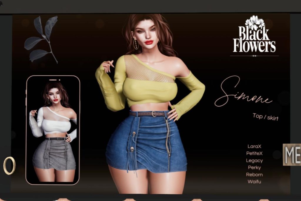Simone Top &amp;  Simone Skirt - Legacy/MaitreyaX/Reborn/+mods, L$225-L$275 each/L$1250 each/L$1990 MP