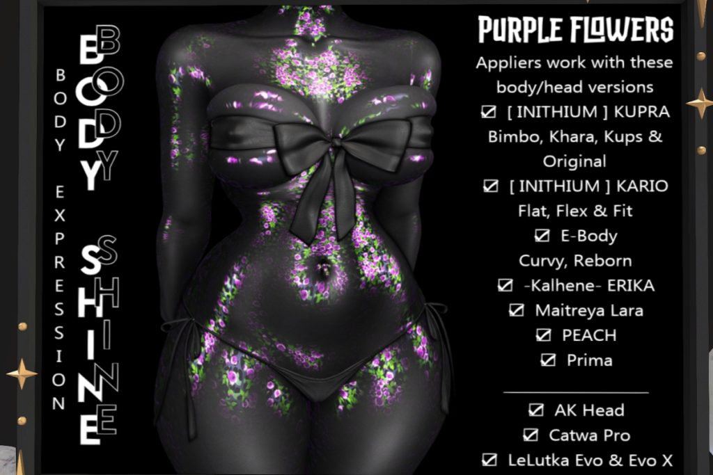 Purple Flowers Body Applier - See Ad For Fits, L$500
