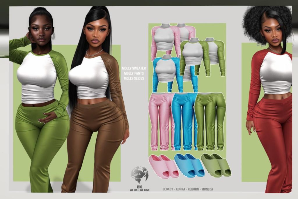 Molly Sweater, Pants, &amp; Slides - Inithium/Legacy/Reborn/Yentements, L$243-L$289 each/L$450-L$799 each FP