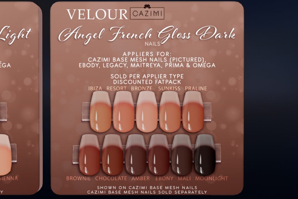 Angel French Gloss Dark Nails - Cazimi Nails/Legacy/Maitreya/Omega/Prima/Reborn, L$99 each/L$275 FP