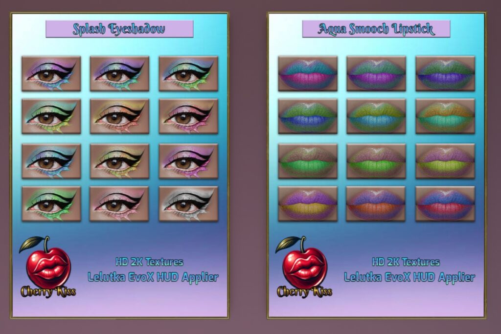 Splash Eyeshadow - EvoX, L$249 | Aqua Smooch Lipstick - EvoX, L$249