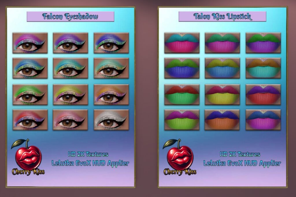 Falcon Eyeshadow - EvoX, L$249 | Talon Kiss Lipstick - EvoX, L$249