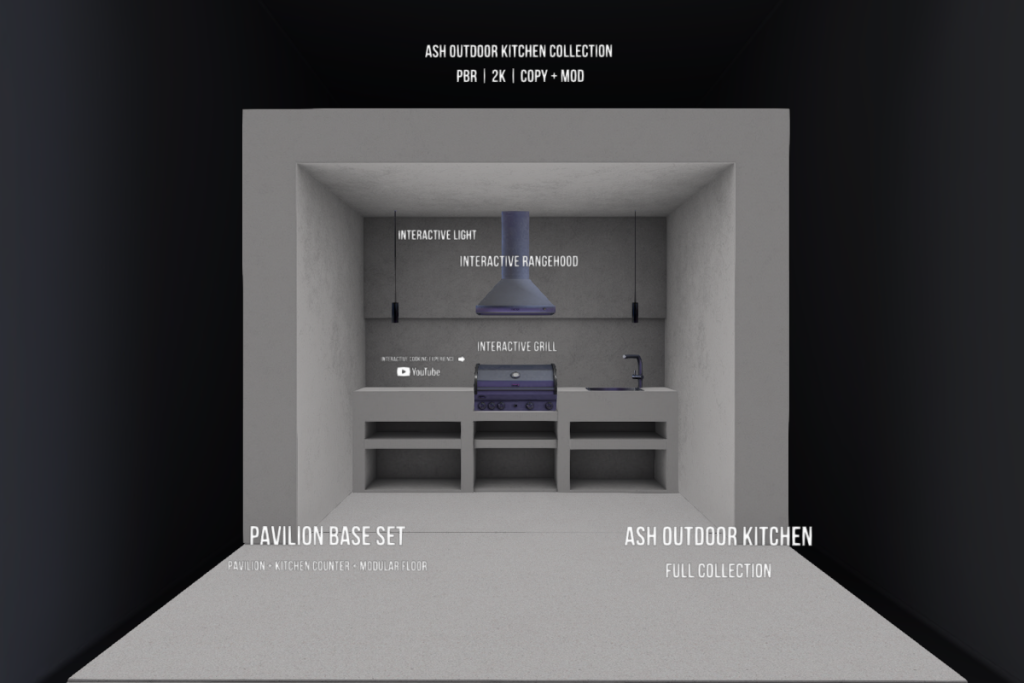 Ash Outdoor Kitchen Collection, L$199-L$699 each/L$1399 FP