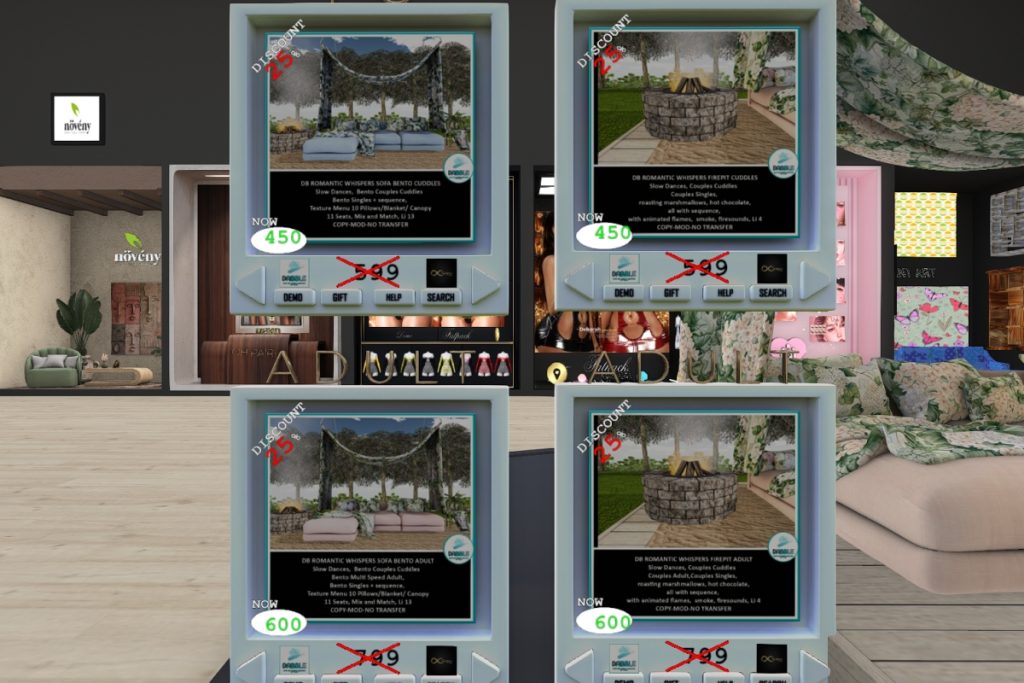 Romantic Whispers Sofa &amp; Firepit, L$450-L$600 each