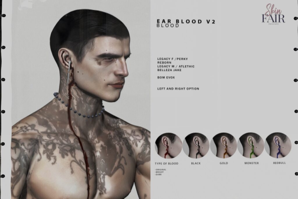 Ear Blood - Jake/Legacy F+M/Reborn, L$199 each/L$399 FP