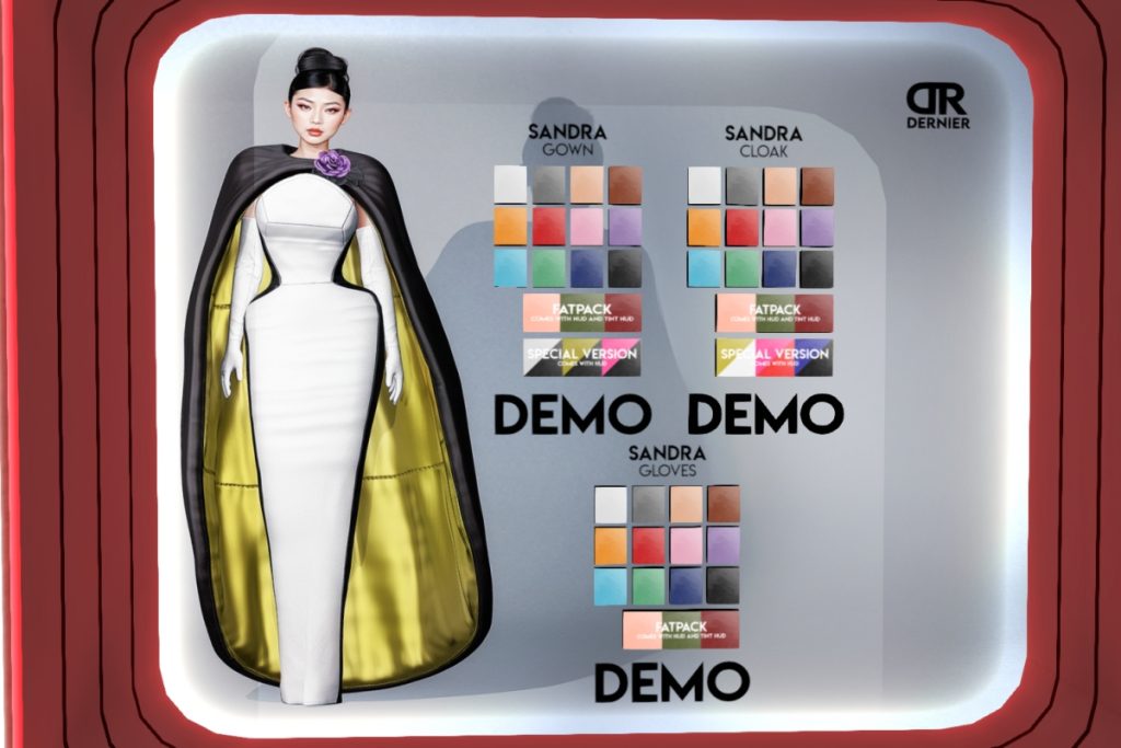 Sandara Gown &amp; Cape - Inthium/Legacy/MaitreyaX/Reborn/+mods, L$498 each/L$1348-1398 each FP