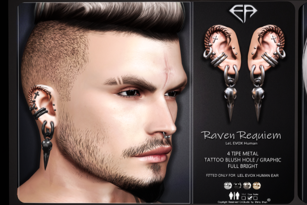 Raven Requiem Earrings - EvoX M Ears, L$375