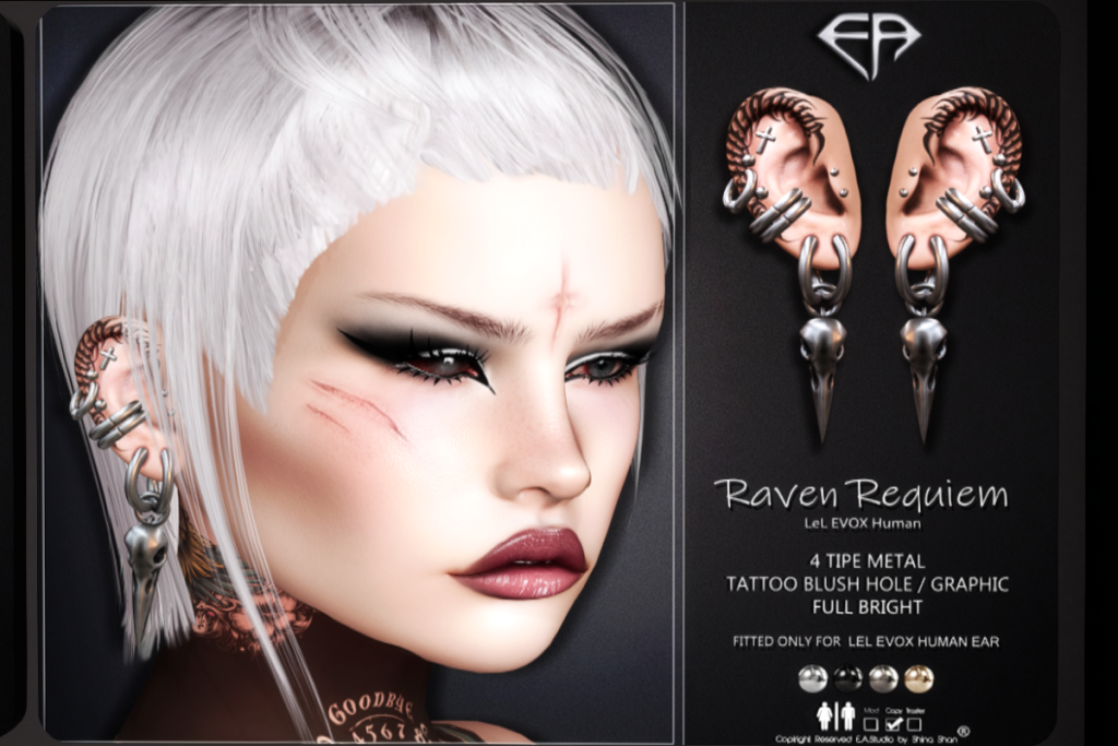 Raven Requiem Earrings - EvoX F Ears, L$375