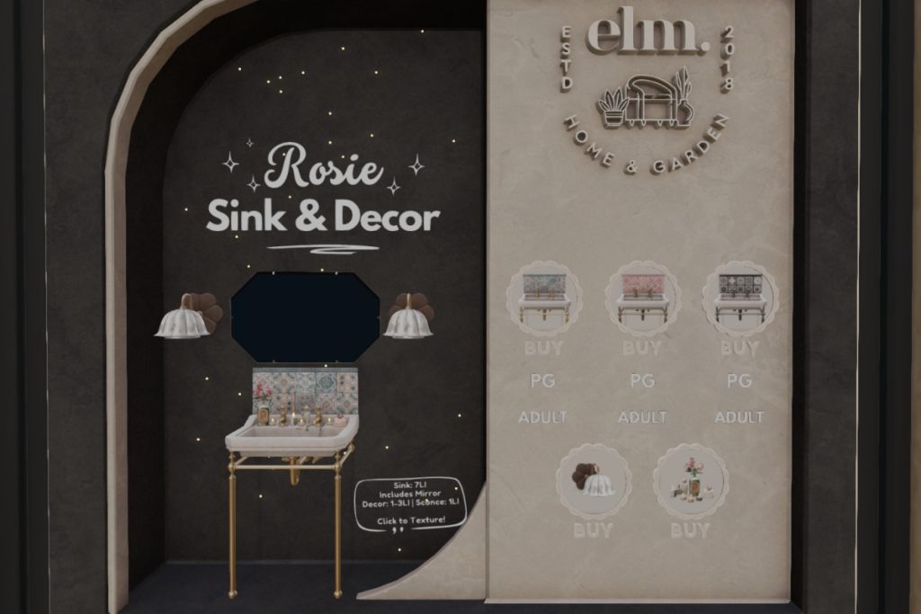 Rosie Sink &amp; Decor, L$149-L$449 each