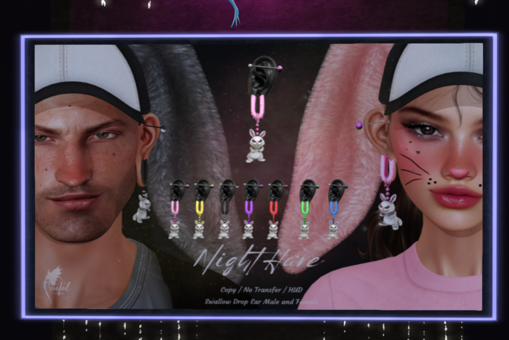 Night Hare Earrings - Swallow Dropped F+M Ears, L$199