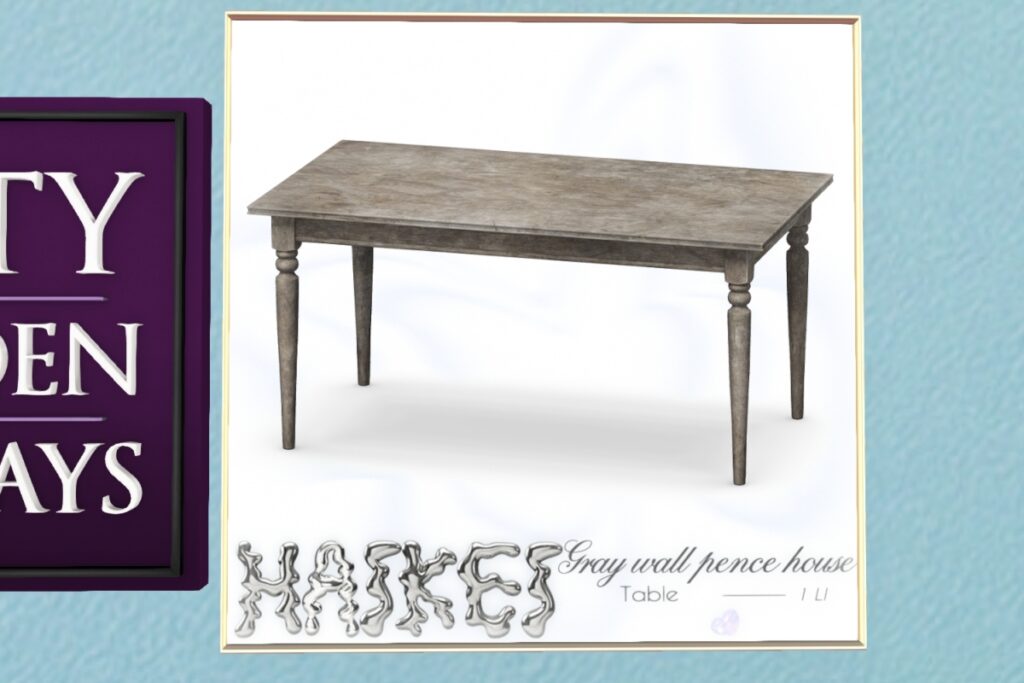 Gray Wall Pence House Table	<a href="http://maps.secondlife.com/secondlife/LoveCats/127/136/3003" target="_blank">Teleport</a>