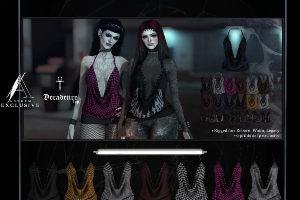 Decadence Top - Legacy/Reborn/+mods, L$300 each/L$1485 FP