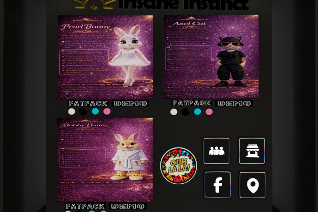 Pearl Bunny, Axel Cat and Bobby Bunny Animesh, L$999 each