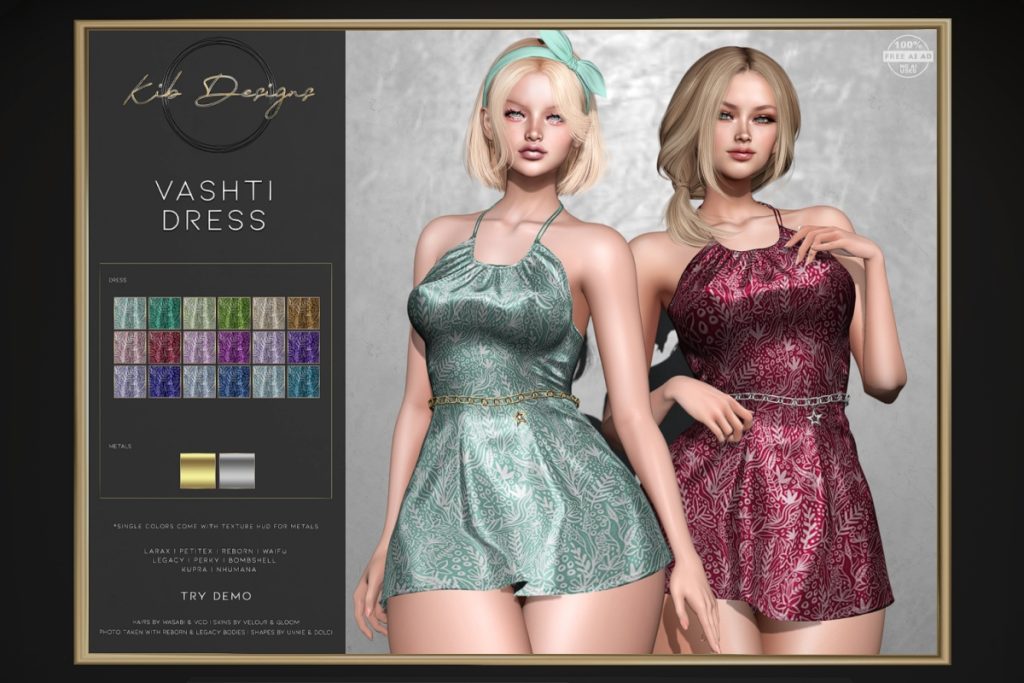 Vashti Dress - Inithium/Legacy/MaitreyaX/Nhumana/Reborn/+mods, L$99 each/L$899 FP