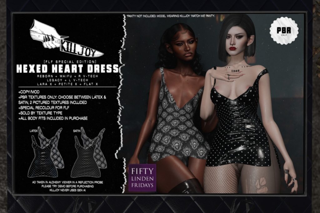 Hexed Heart Dress - Legacy/MaitreyaX/Reborn/+mods	<a href="http://maps.secondlife.com/secondlife/Nocturnal%20Collective/120/126/29" target="_blank">Teleport</a>