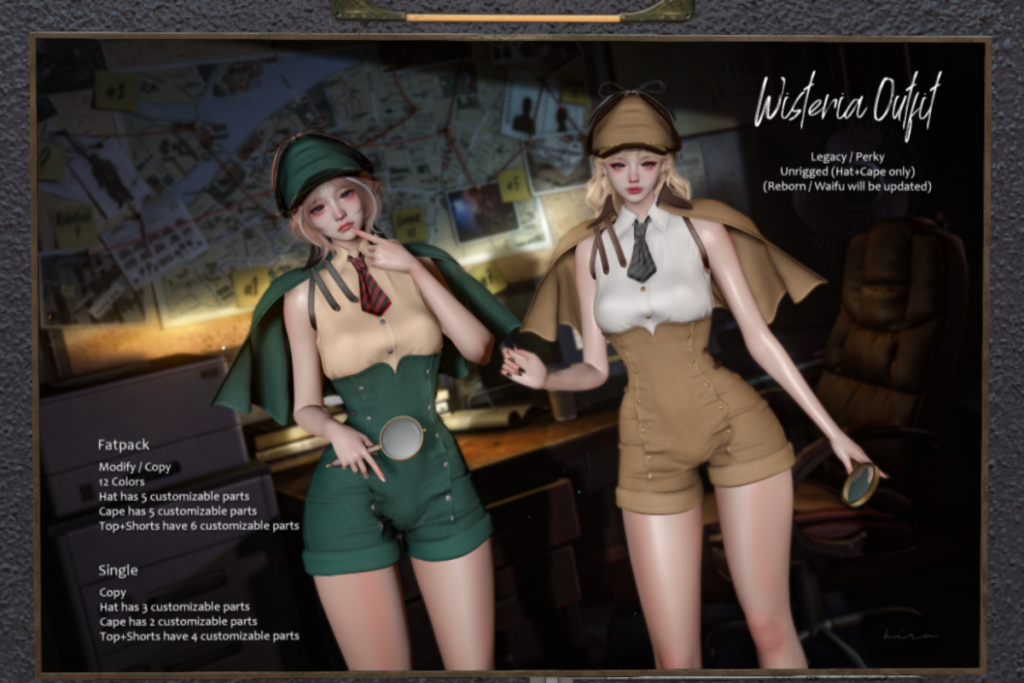 Wisteria Outfit - Legacy/+mods, L$250-L$300 each/L$1000-L$1300 each FP