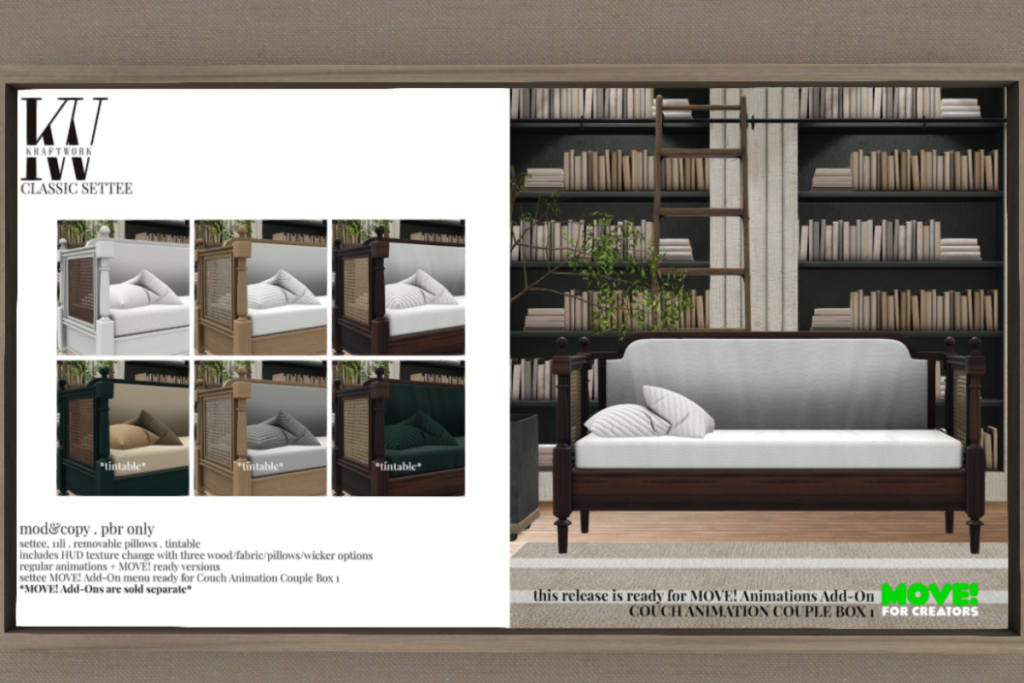 Classic Settee, L$499-L$699 each