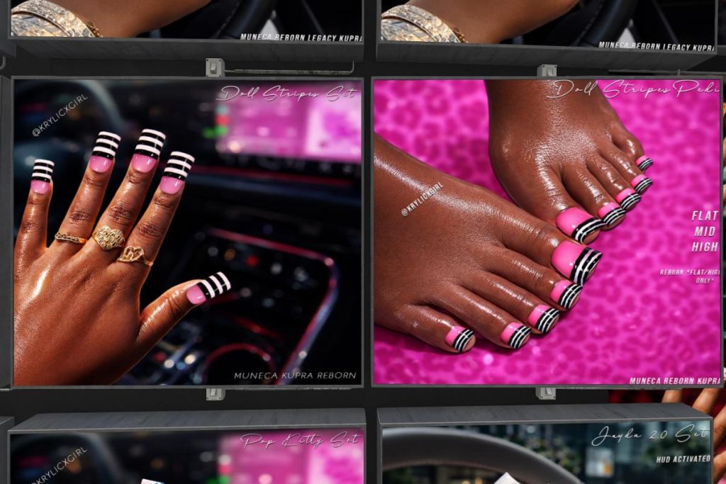 Doll Stripes Nails - Inithium/Reborn/Yentements, L$190 each