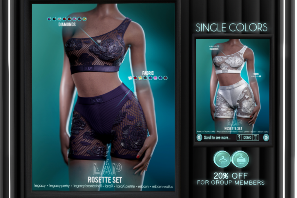 Rosette Set - Legacy/MaitreyaX/Reborn/+mods, L$450 each/L$2300 FP