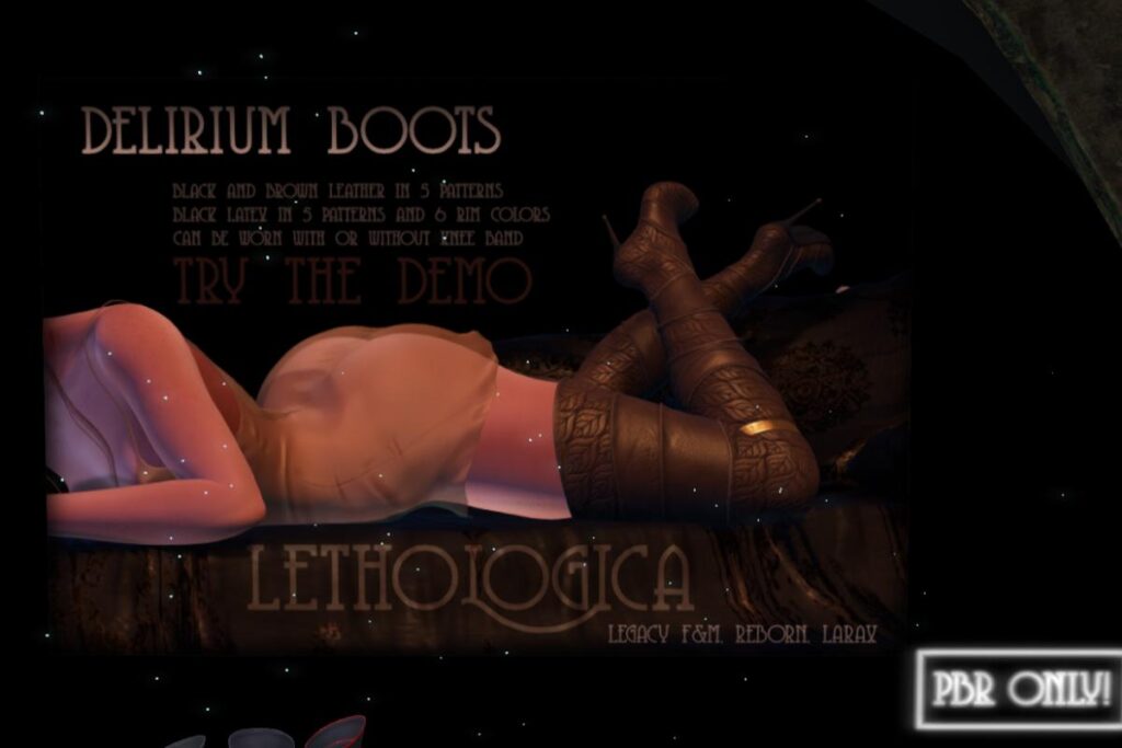 Delirium Boots - Legacy F+M/MaitreyaX/Reborn, L$595 each/L$1020 each FP/L$1700 MP