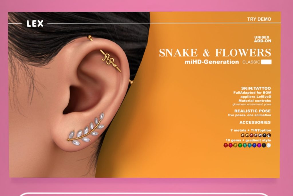 Snake &amp; Flowers - miHD Generation Classic	<a href="http://maps.secondlife.com/secondlife/Clair%20Obscur/132/47/23" target="_blank">Teleport</a>