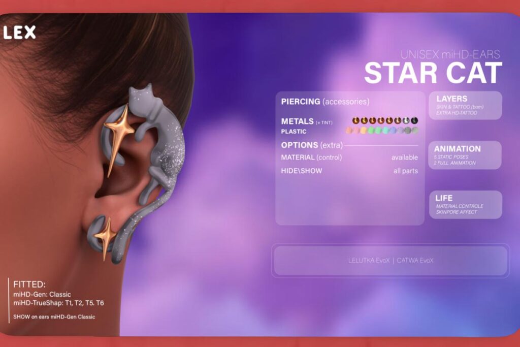 Star Cat Earrings - LEX MiHD Ears, L$449