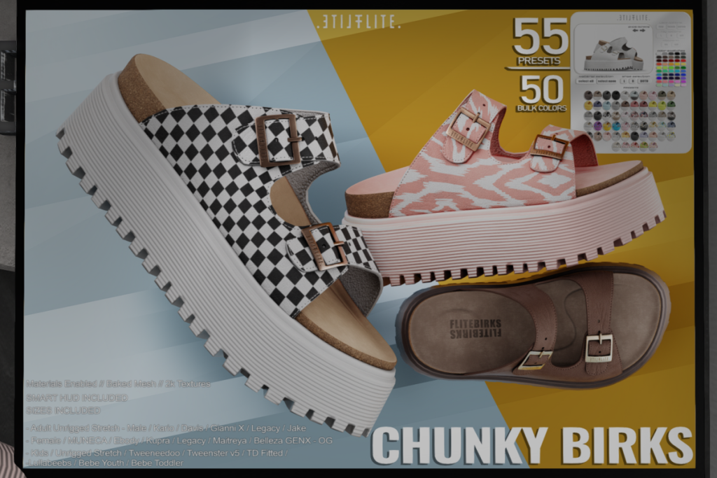 Chunky Birks - See Ad For Fits, L$249 each/L$1699 FP