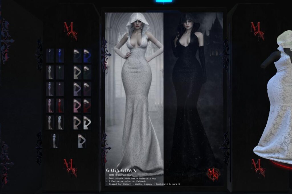 Gaga Gown and Gloves - Legacy/MaitreyaX/Reborn/+mods, L$275-L$399 each/L$1550-L$2250 each FP