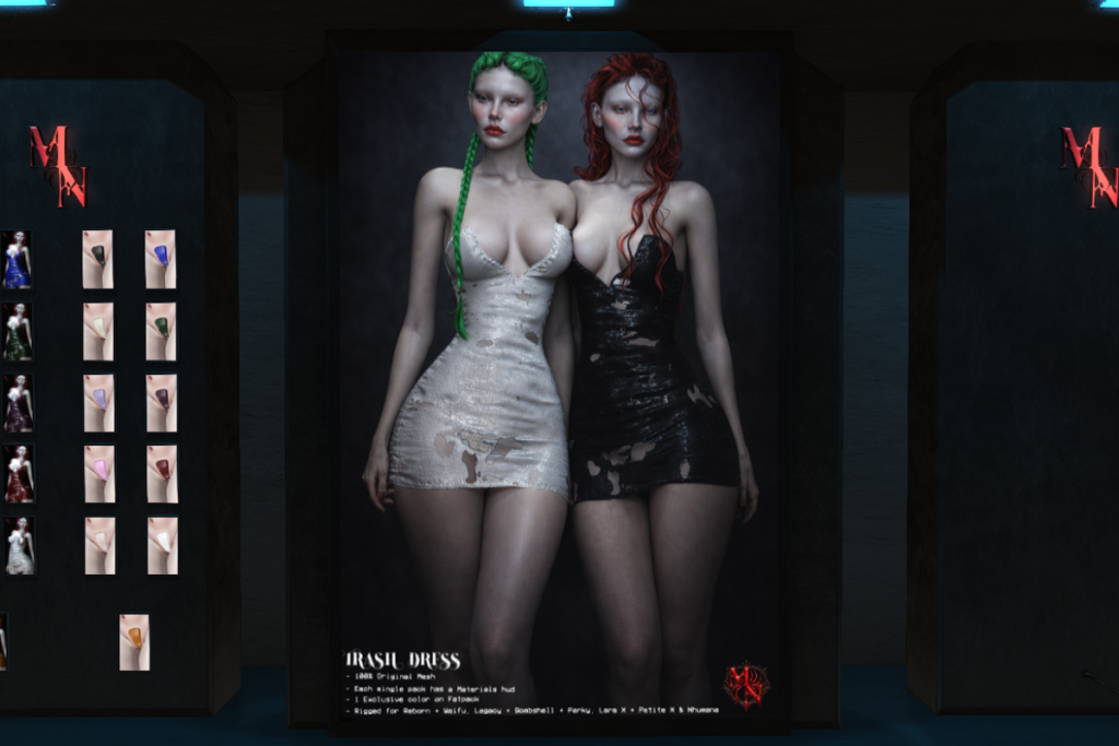 Trash Dress &amp; Spine Thong - Legacy/MaitreyaX/Nhumana/Reborn/+mods, L$125-L$320 each/L$650-L$1990 each FP