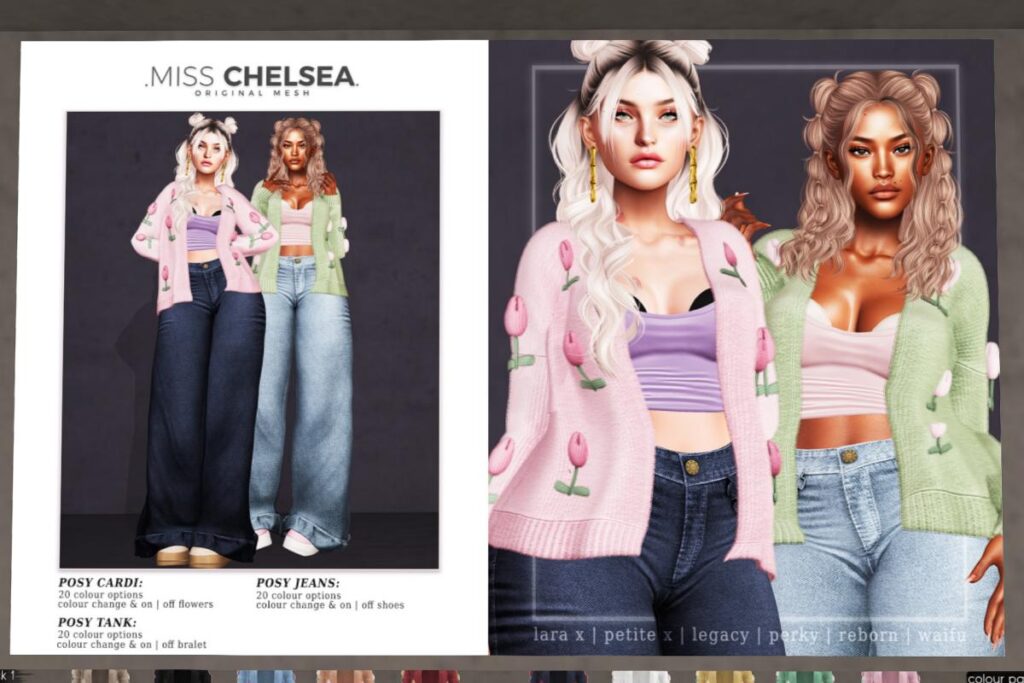 Posy Cardi, Tank and Jeans - Legacy/MaitreyaX/Reborn/+mods, L$250 each/L$500-L$1499 each FP/L$2999 MP