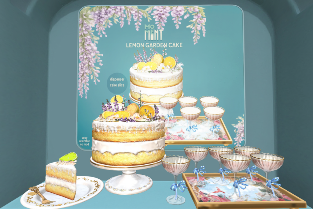 Lemon Garden Cake &amp; Glasses, L$250-L$350 each