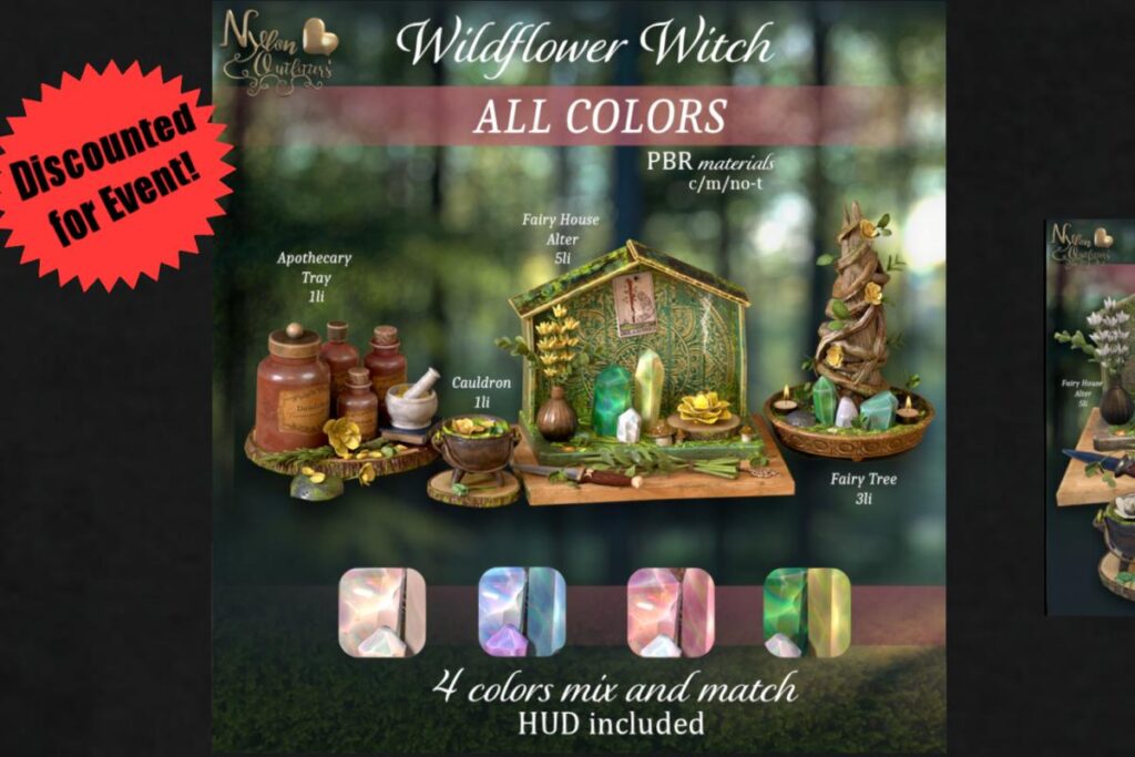 Wildflower Witch D&eacute;cor, L$288 each/L$788 FP