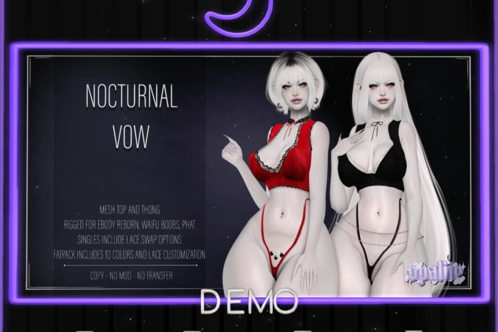 Nocturnal Vow Top &amp; Thong - Reborn/+mods, L$249 each/L$1599 FP