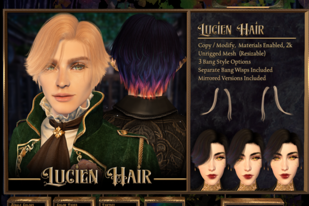 Lucien Hair, L$350 each/L$950 FP