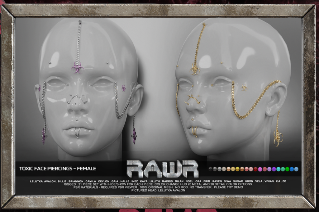 Toxic Face Piercings - See Ad For Fits, L$425