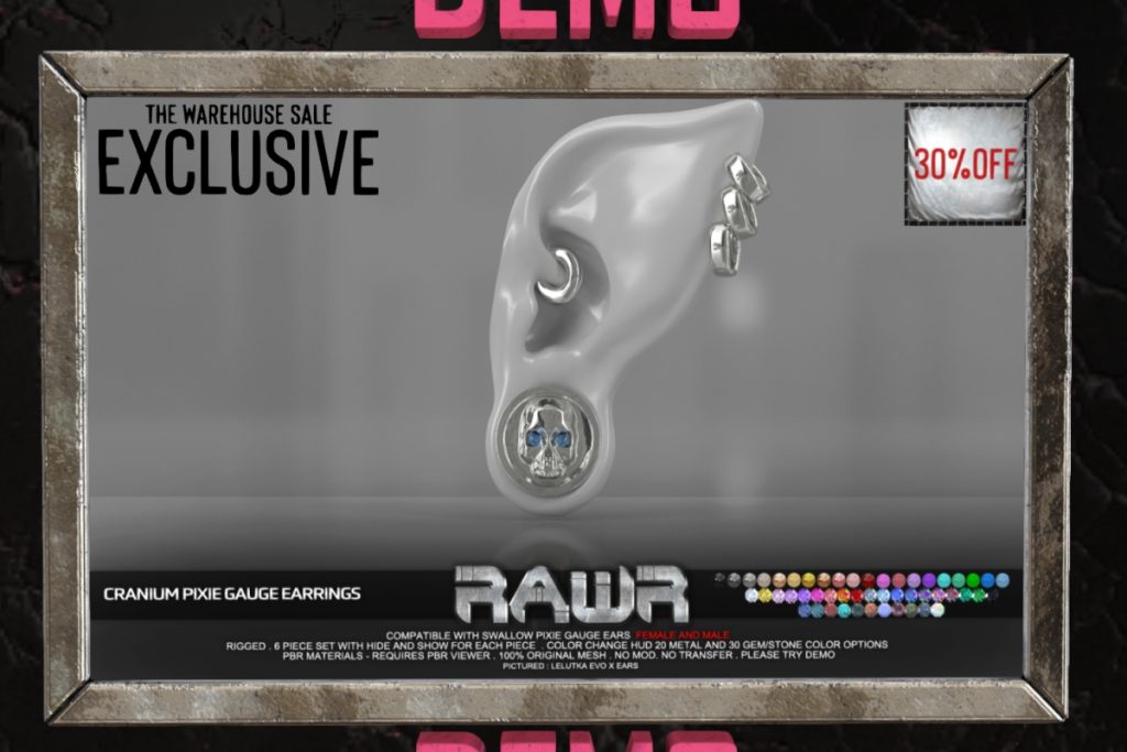 Cranium - Swallow Pixie Gauged, L$225