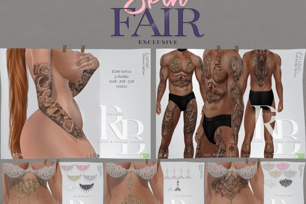 Lunar Sleeves Tattoo - BOM, L$199 | Anubis Full Body Tattoo - BOM, L$299