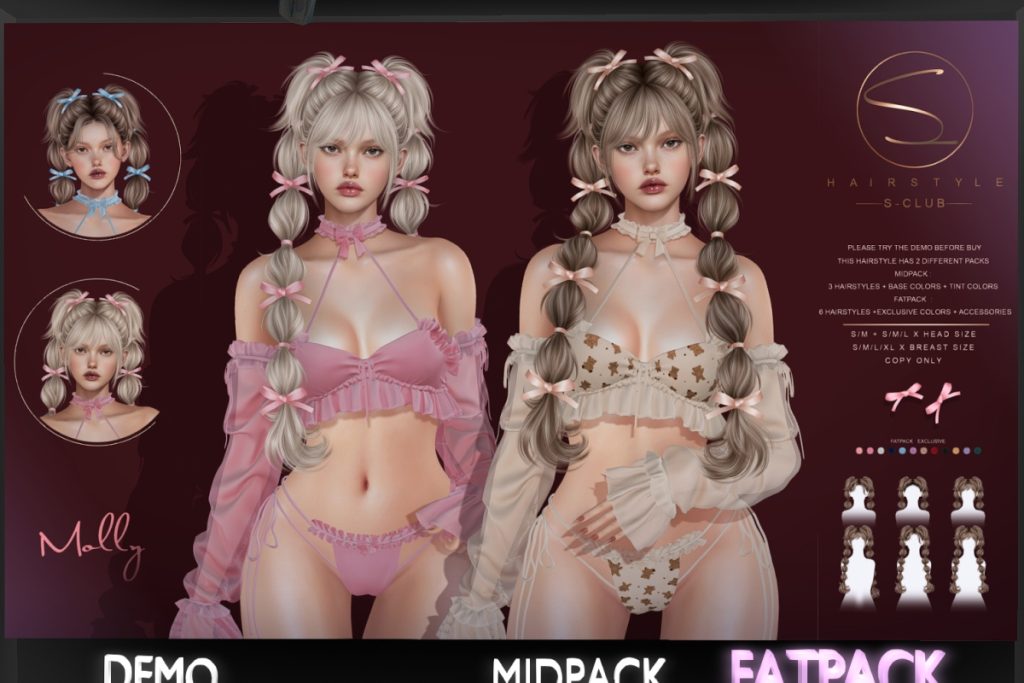 Molly Hairstyle, L$699 Midpack/L$999 FP