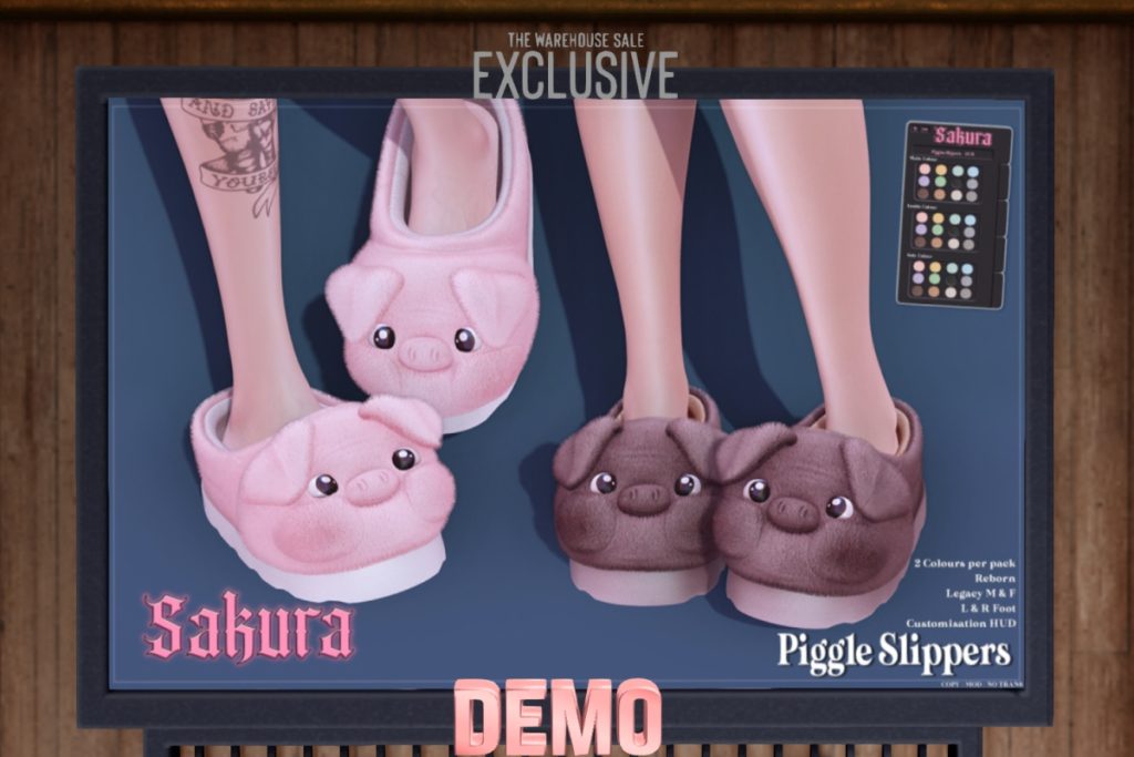 Piggles Slippers - Legacu F+M/Reborn, L$249 each/L$1299 FP