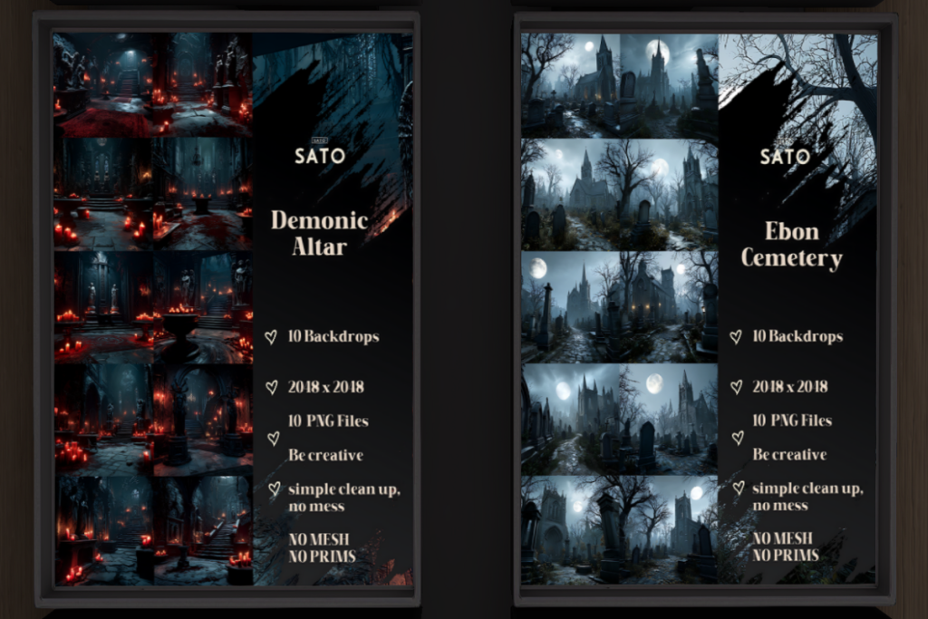 Demonic Altar and Ebon Cemetery Backdrops, L$180 each