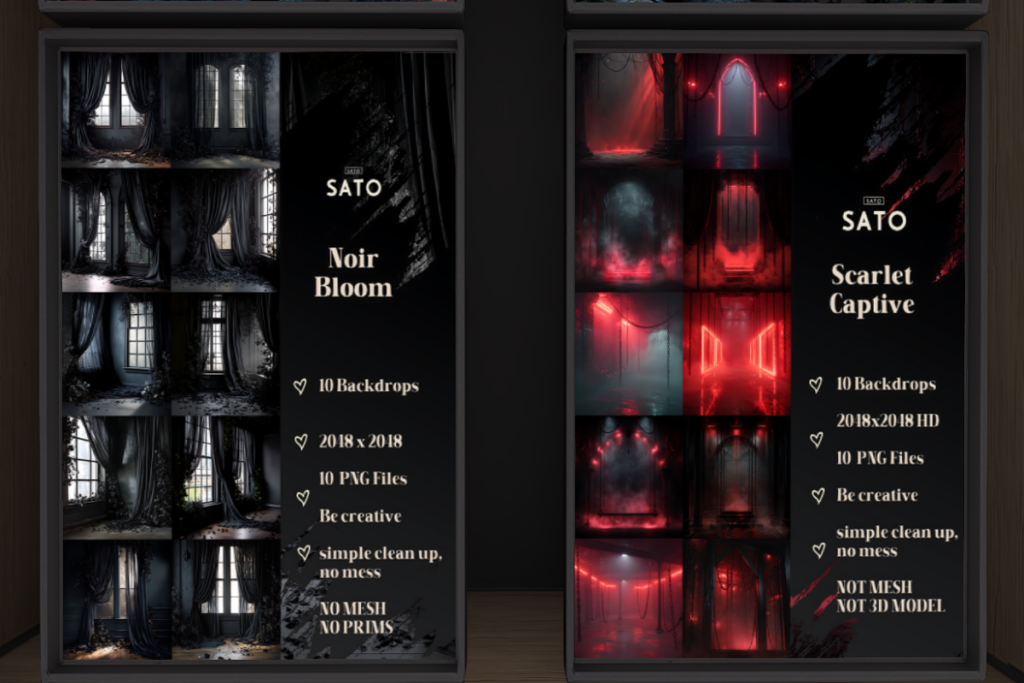 Noir Bloom and Scarlet Captive Backdrops, L$180 each