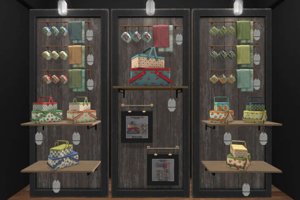 Vintage Fruit Tins and Mug Racks, L$150 each/L$650 each FP