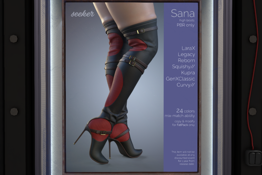 Sana High Boots - GenX/Inithium/Legacy/MaitreyaX/Reborn/+mods, L$349 each/L$1299 FP