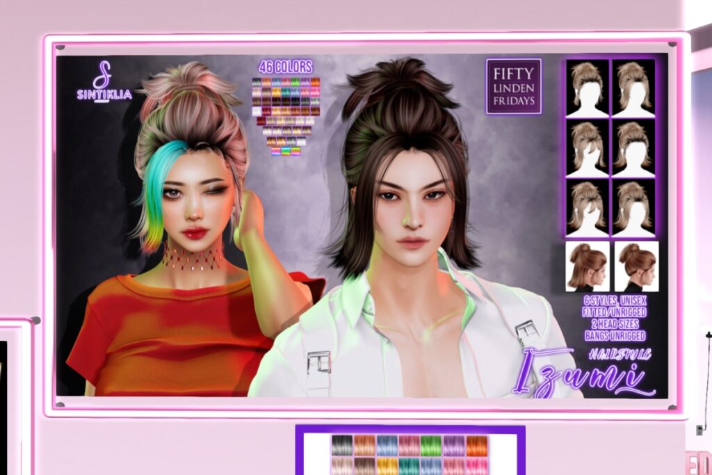 Izumi Hair	<a href="http://maps.secondlife.com/secondlife/Sintiklia/154/82/67" target="_blank">Teleport</a>