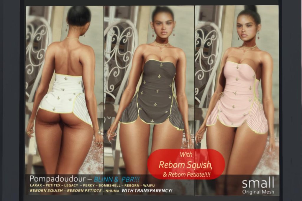 Pompadoudour Dress - Legacy/MaitreyaX/Nhumana/Reborn/+mods, L$699 each/L$1999 FP