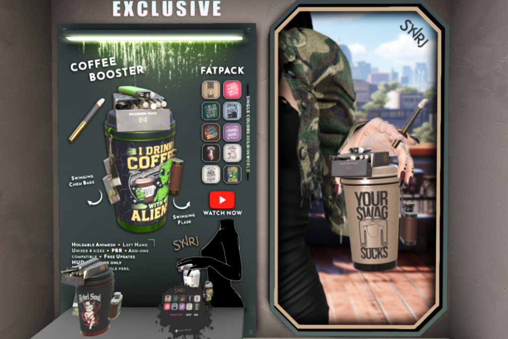 Coffee Booster Holdable, L$295 each/L$845 FP