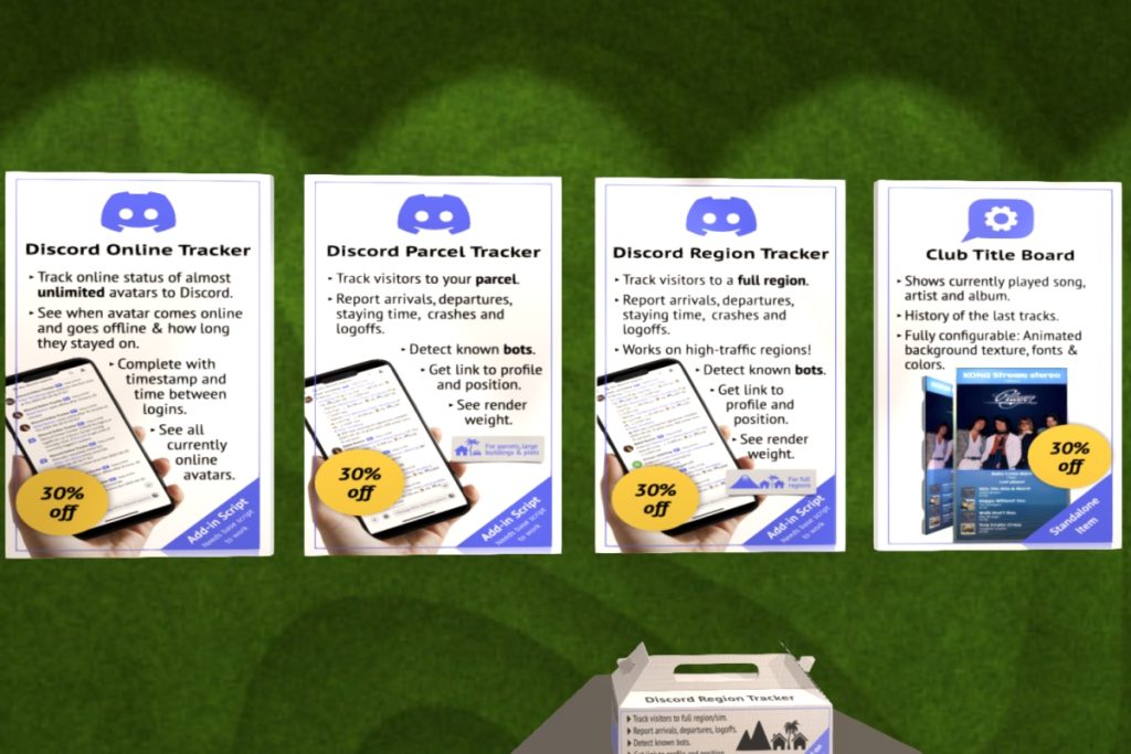 Club Title Board/Discord Online Tracker/Discord Parcel Tracker/Discord Region Tracker, L$455-665 each